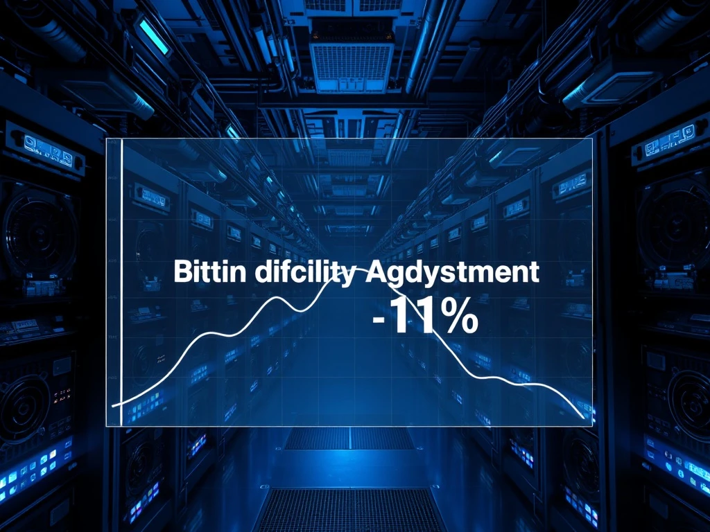 Bitcoin mining difficulty drops 11% as network hash rate declines, forcing a major protocol adjustment.