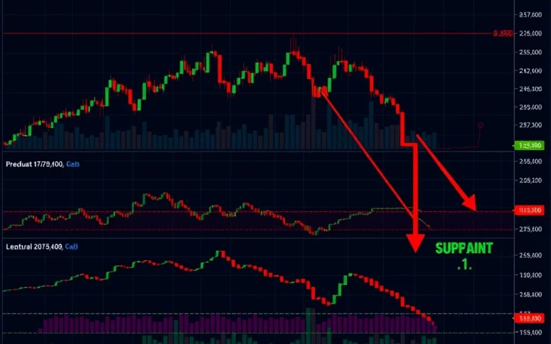 Bitcoin price chart analysis showing critical support levels and technical indicators during market decline