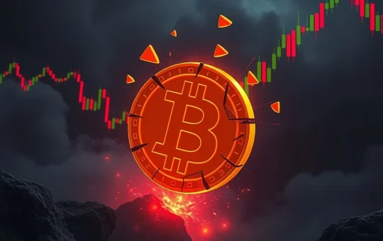 Bitcoin price crash symbolizing the break of key $69,000 support level and market turmoil.