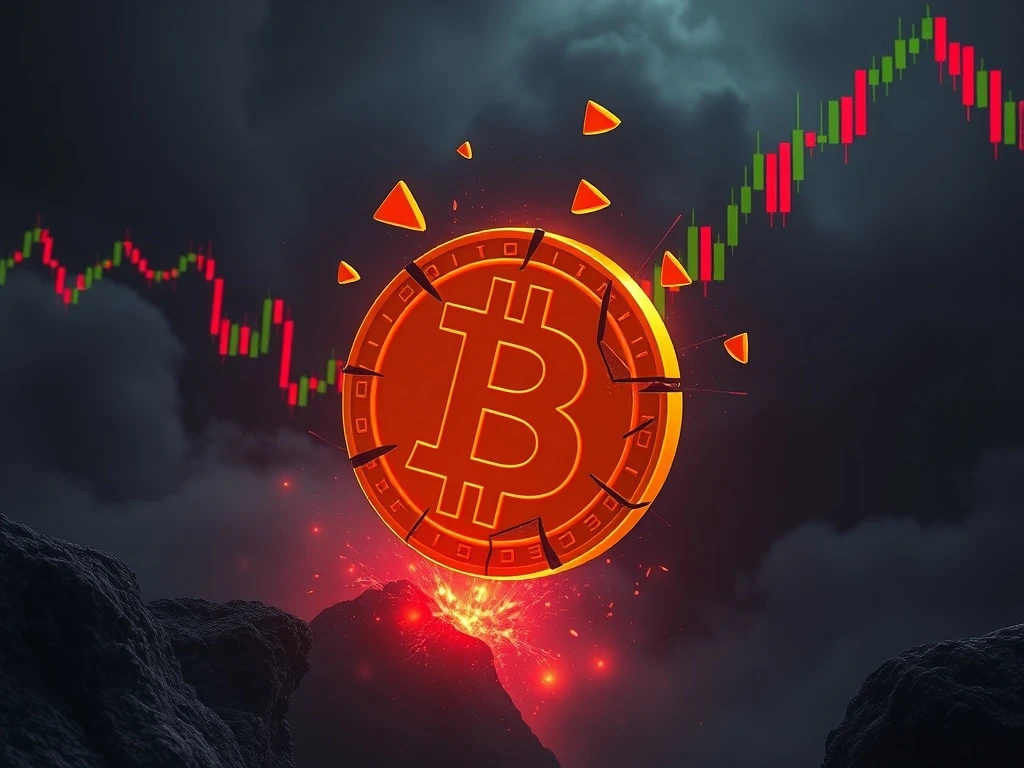 Bitcoin price crash symbolizing the break of key $69,000 support level and market turmoil.