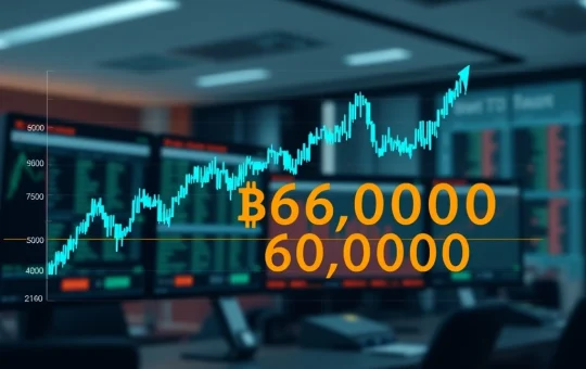 Bitcoin price chart showing a sharp decline below the $69,000 support level during market volatility.