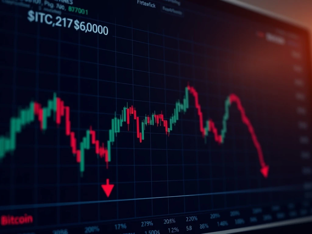 Bitcoin price chart showing drop below $70,000 support level on trading platform