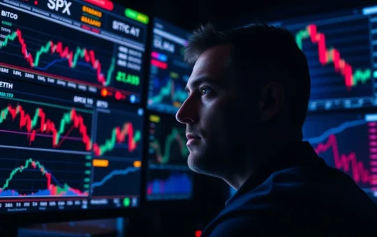 Analyst reviewing Bitcoin and stock market price predictions on a financial dashboard during volatile 2026 trading.
