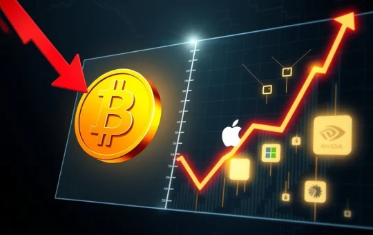 Bitcoin risk analysis showing correlation with falling tech stock market charts