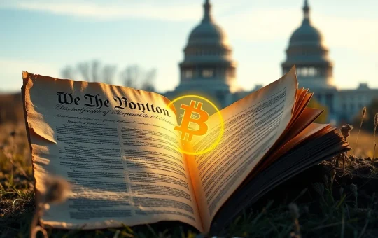 U.S. Constitution with Bitcoin symbol representing the new Bitcoin tax bill and Strategic Reserve proposal.