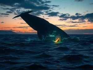 Symbolic representation of a dormant Bitcoin whale moving $219 million to Paxos, indicating major market activity.