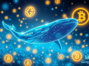 Bitcoin whale transaction analysis showing $43M transfer to Gemini exchange with 144% gain