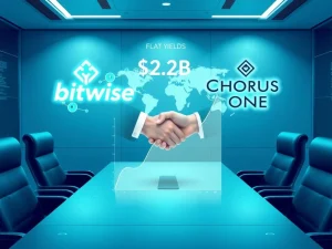 Bitwise acquires Chorus One in a $2.2 billion deal to expand crypto staking for institutions.