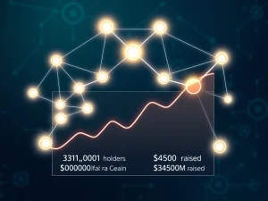 BlockDAG network visualization showing interconnected nodes and presale success metrics for cryptocurrency investors