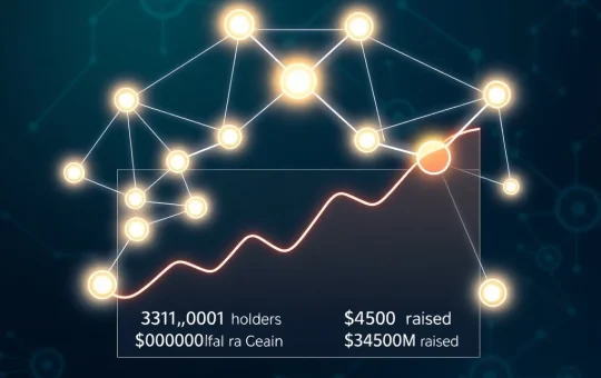 BlockDAG network visualization showing interconnected nodes and presale success metrics for cryptocurrency investors