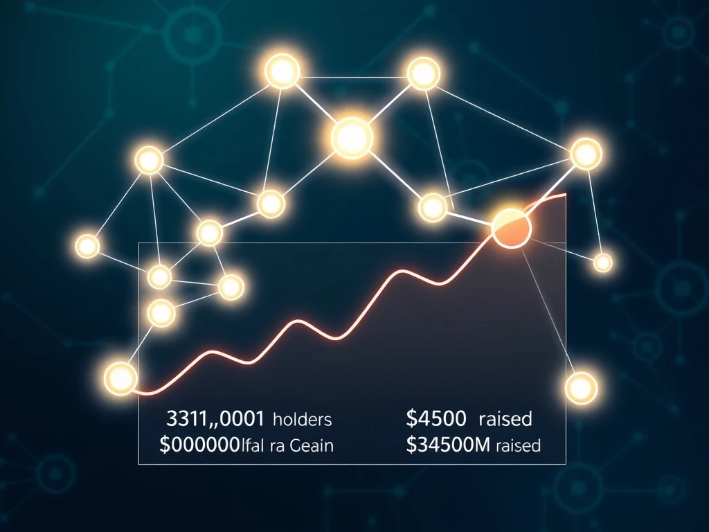 BlockDAG network visualization showing interconnected nodes and presale success metrics for cryptocurrency investors