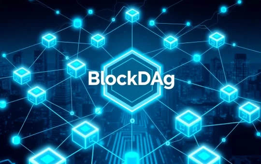 BlockDAG blockchain network diagram illustrating the project's successful $452 million presale conclusion and upcoming launch phase.