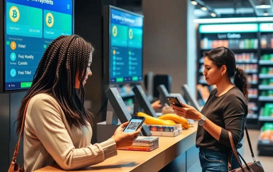 Business crypto payment testing at a modern retail checkout with digital currency options