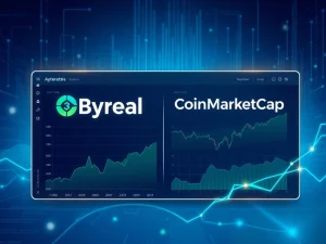 Byreal and CoinMarketCap integration displaying real-time cryptocurrency liquidity and volume data