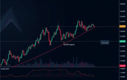 Cardano ADA price chart showing falling wedge pattern and $0.2503 support level analysis for potential breakout