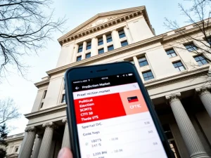 CFTC headquarters with prediction market app showing regulatory shift for political and sports betting
