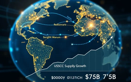 Circle's USDC stablecoin achieves $75 billion in supply as global digital dollar adoption accelerates.