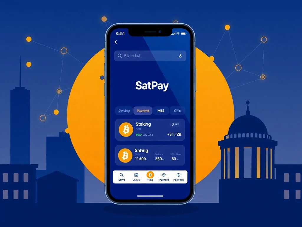 Core SatPay Bitcoin neo-bank interface showing BTC staking and payment integration for modern banking