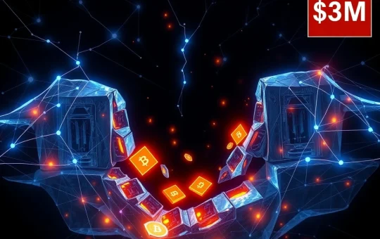 Illustration of a cross-chain bridge vulnerability causing $3 million in cryptocurrency losses for CrossCurve protocol.