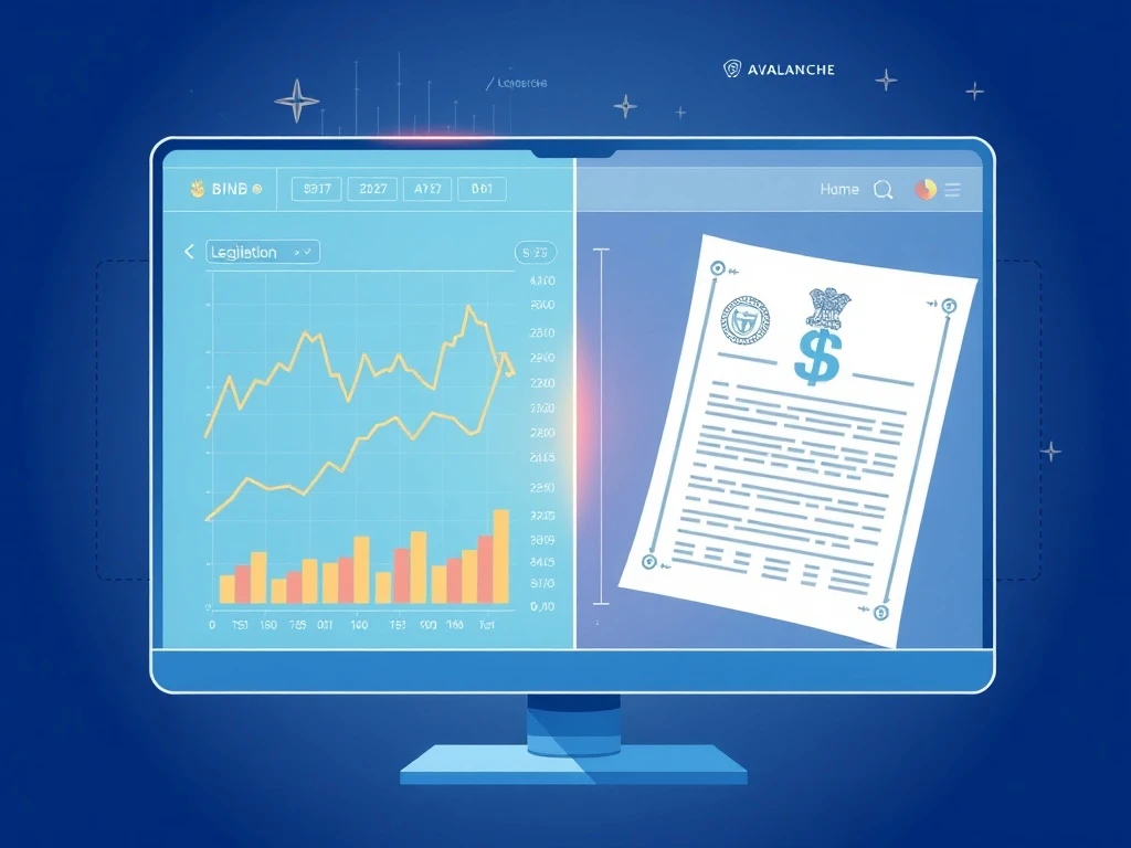 Cryptocurrency market analysis dashboard showing stablecoin policy developments and price movements for BNB and Avalanche