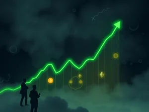 Crypto market cap growth chart defying extreme fear sentiment with Bitcoin and Ethereum rally.