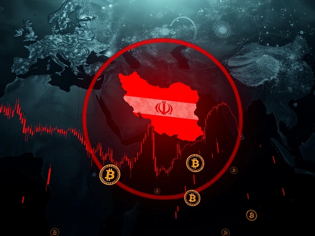 Crypto market reaction to U.S. Iran travel warning showing Bitcoin price drop and geopolitical risk impact