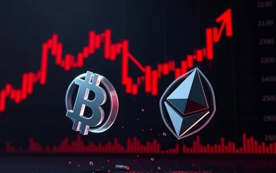 Crypto market crash visualization showing Bitcoin and Ethereum price declines during extreme fear conditions