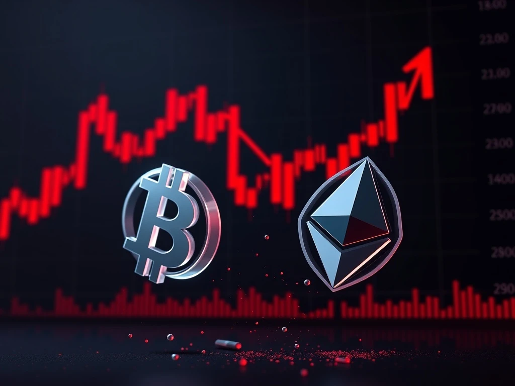 Crypto market crash visualization showing Bitcoin and Ethereum price declines during extreme fear conditions