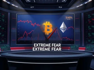 Illustration of today's crashing cryptocurrency market with Bitcoin and Ethereum under severe pressure.