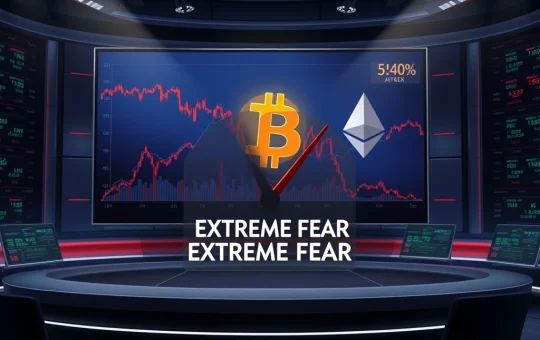 Illustration of today's crashing cryptocurrency market with Bitcoin and Ethereum under severe pressure.