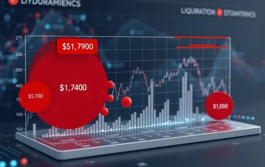 CryptoNewsInsights liquidation zones analysis showing critical price risk levels between $1,700 and $1,000