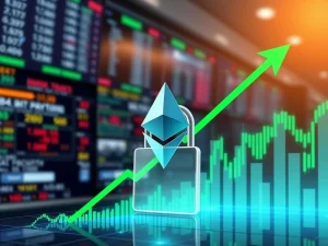 Chart showing CryptoNewsInsights V-shaped price rebound and Ethereum staking growth analysis.