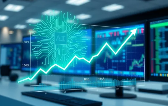 DeepSnitch AI cryptocurrency outperforming BNB and HBAR on a market performance chart.