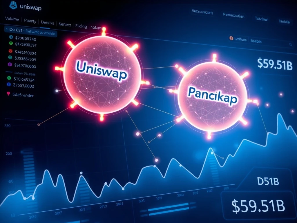 Analysis of DEX trading volume decline with Uniswap and PancakeSwap activity highlighted.