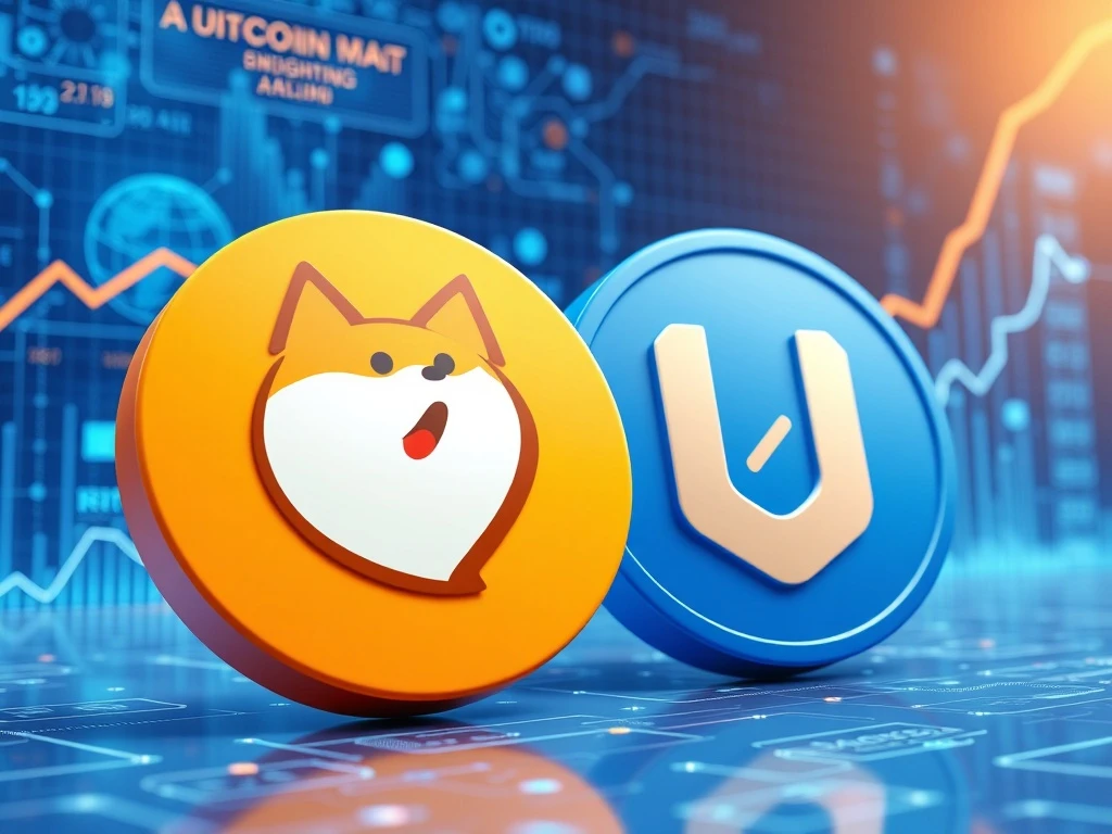Dogecoin and Uniswap market analysis with DeepSnitch AI cryptocurrency integration showing blockchain technology trends