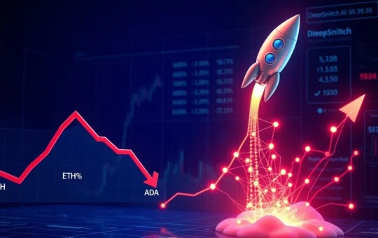 Ethereum news today showing ETH and ADA price decline versus DeepSnitch AI funding growth visualization