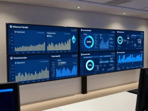 Ethereum security dashboard interface displaying real-time blockchain protection metrics and network safety indicators