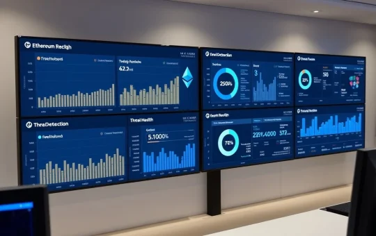 Ethereum security dashboard interface displaying real-time blockchain protection metrics and network safety indicators