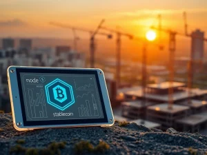 Conceptual image of a Gaza stablecoin proposal merging blockchain technology with postwar economic rebuilding.