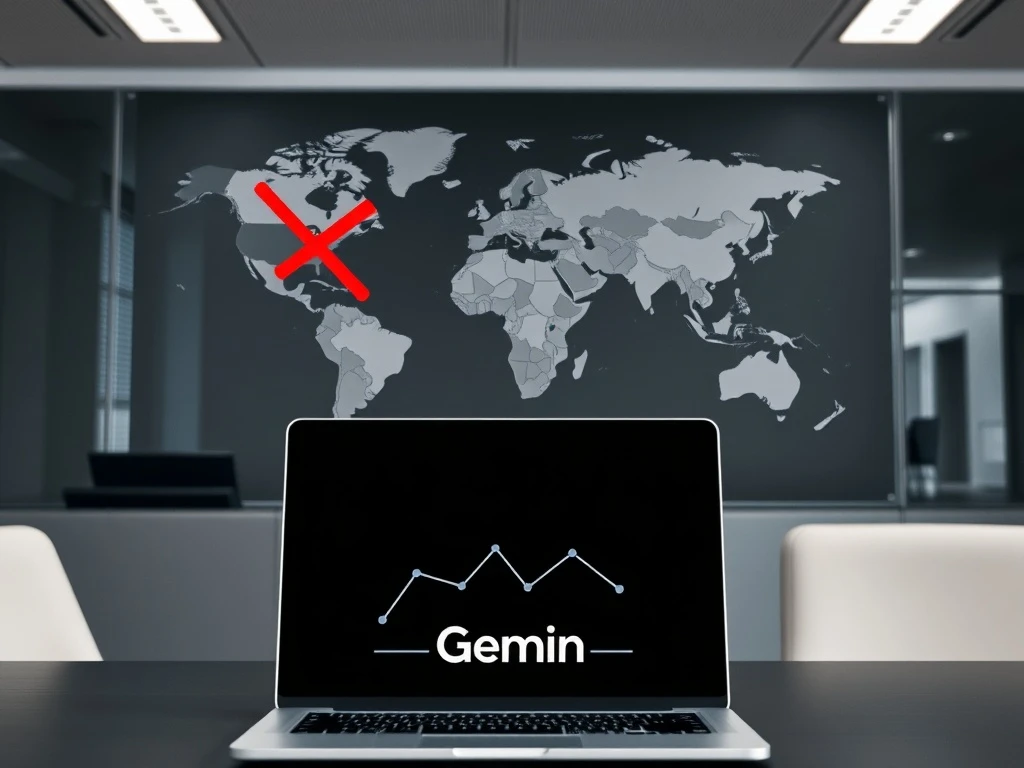 Strategic map showing Gemini crypto exchange exiting UK, EU, and Australia markets
