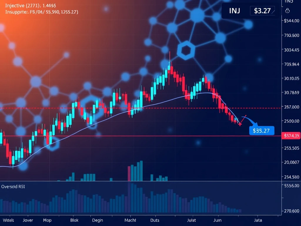 Technical analysis chart showing Injective cryptocurrency at critical $3 support level with oversold indicators