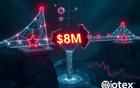 IoTeX bridge exploit security breach showing $8M cryptocurrency drain through compromised private key