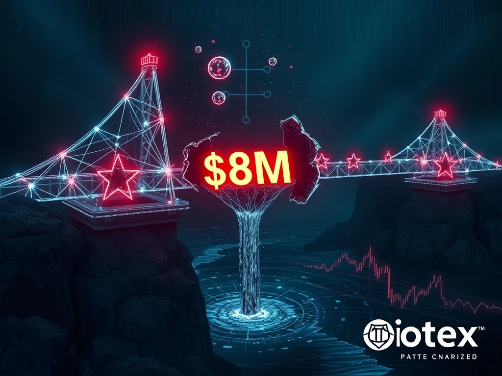 IoTeX bridge exploit security breach showing $8M cryptocurrency drain through compromised private key