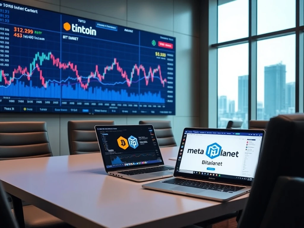 Corporate Bitcoin strategy meeting analyzing Metaplanet's 95% crypto revenue and ETF market impact