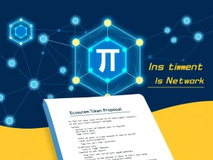 Pi Network ecosystem token proposal visualization showing blockchain governance and community feedback mechanisms