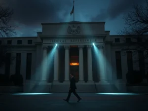 Federal Reserve building during Jerome Powell investigation and Kevin Warsh confirmation hearings