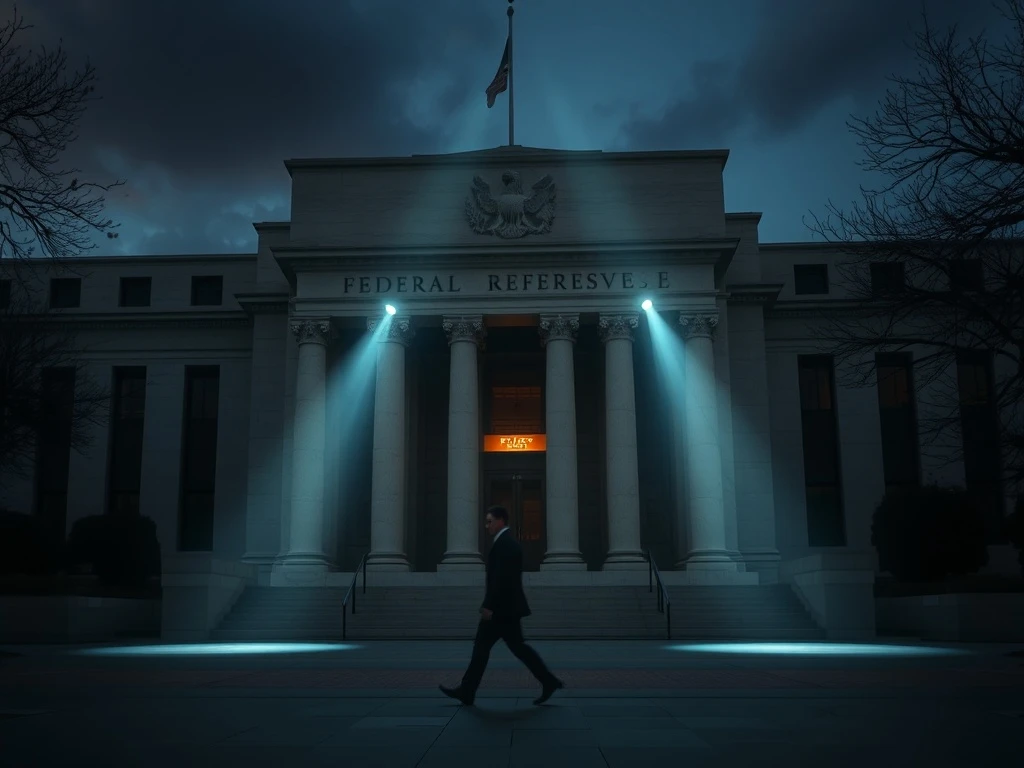 Federal Reserve building during Jerome Powell investigation and Kevin Warsh confirmation hearings