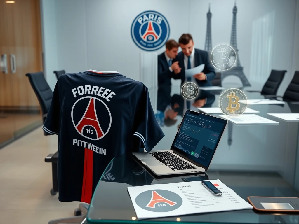 Paris Saint-Germain Bitcoin treasury strategy meeting in modern boardroom with financial charts
