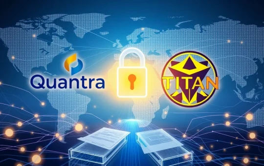 Quantra and Titan partnership merges logos for compliant crypto and real-world asset payment infrastructure.