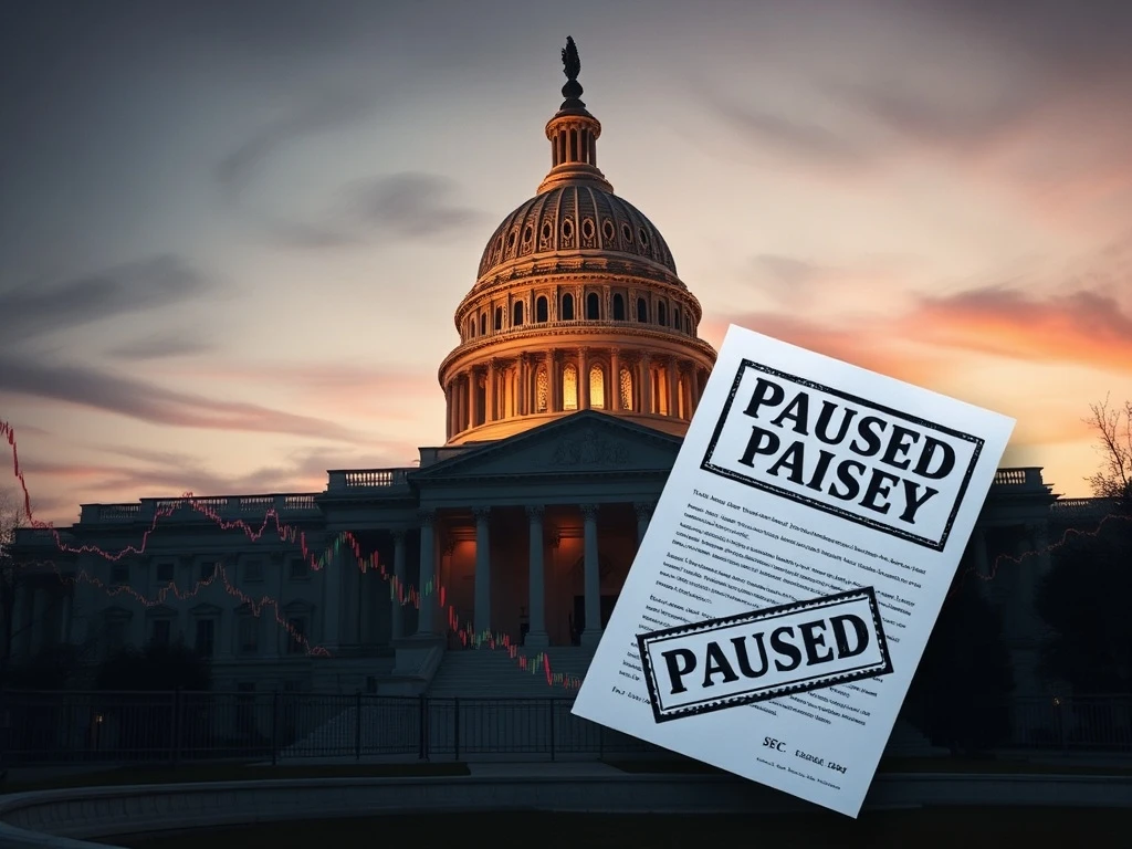 SEC pauses cryptocurrency ETF approvals during government shutdown creating regulatory uncertainty